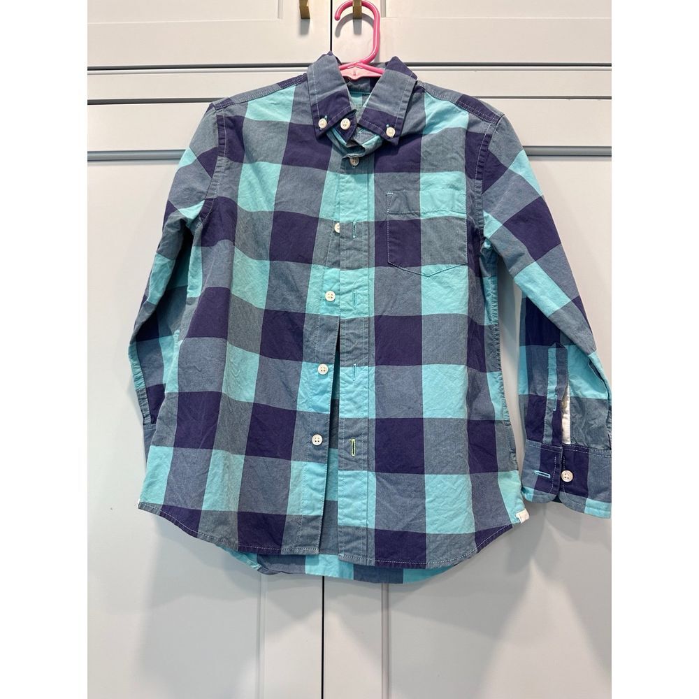 Crewcuts blue‎ plaid button down collar boys top 4/5 Euc